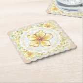 Hibiscus & kant GEEL Kartonnen Onderzetters (Gebogen)