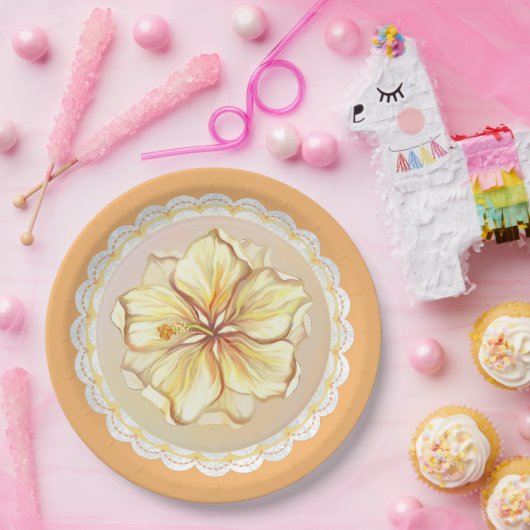 Hibiscus & kant GEEL Papieren Bordje (Feest)