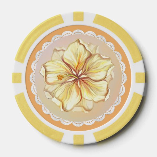 Hibiscus & kant GEEL Poker Chips (Voorkant)
