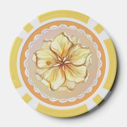 Hibiscus & kant GEEL Poker Chips (Achterkant)