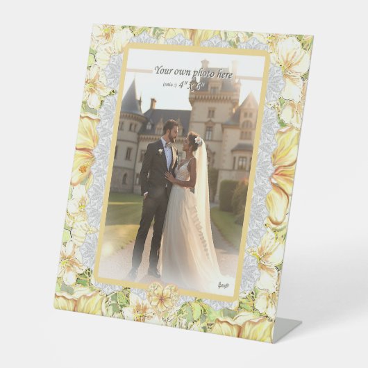 Hibiscus & kant GEEL Reclamebord Met Voetstuk (Voorkant)