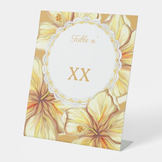 Hibiscus & kant GEEL Reclamebord Met Voetstuk (Voorkant)