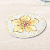 Hibiscus & kant GEEL Ronde Kartonnen Onderzetter (Gebogen)