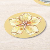 Hibiscus & kant GEEL Ronde Kartonnen Onderzetter (Gebogen)