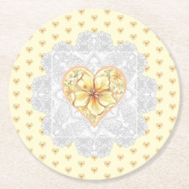 Hibiscus & kant GEEL Ronde Kartonnen Onderzetter