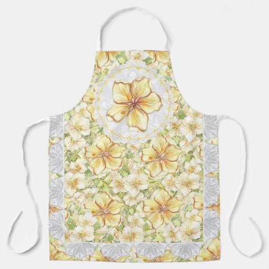 Hibiscus & kant GEEL Schort (Voorkant)