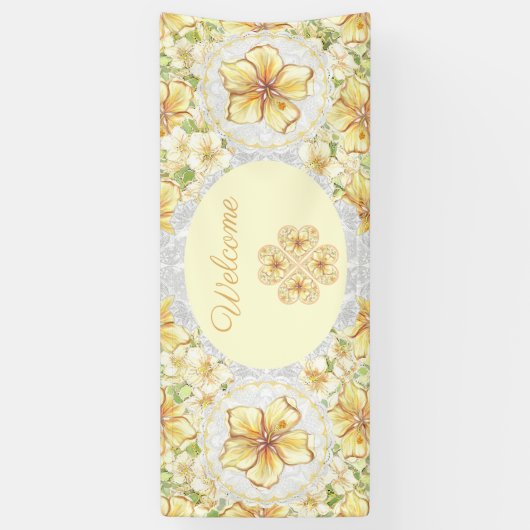 Hibiscus & kant GEEL Spandoek (Verticaal)