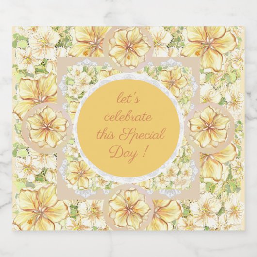 Hibiscus & kant GEEL Sparkling Wijnetiket (Enkel label)