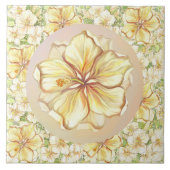 Hibiscus & kant GEEL Tegeltje (Voorkant)