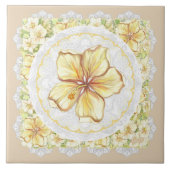 Hibiscus & kant GEEL Tegeltje (Voorkant)