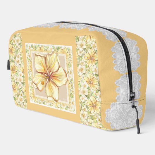 Hibiscus & kant GEEL Toilettasje (Rechterhoek)