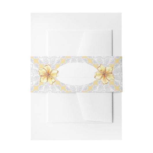 Hibiscus & kant GEEL Uitnodigingen Wikkel (Voorkant Voorbeeld)