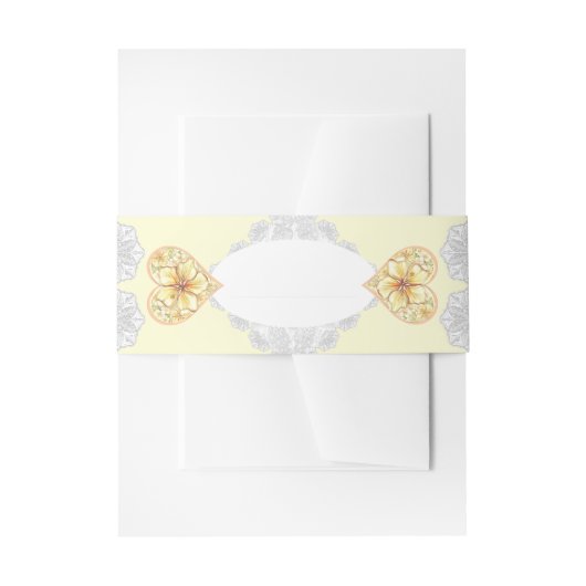 Hibiscus & kant GEEL Uitnodigingen Wikkel (Voorkant Voorbeeld)