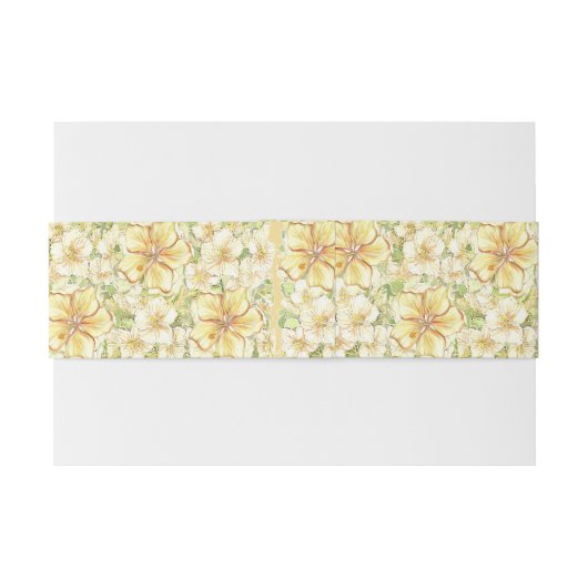 Hibiscus & kant GEEL Uitnodigingen Wikkel (Achterkant Voorbeeld)