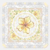 Hibiscus & kant GEEL Vierkante Sticker (Voorkant)