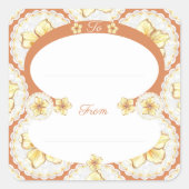 Hibiscus & kant GEEL Vierkante Sticker (Voorkant)