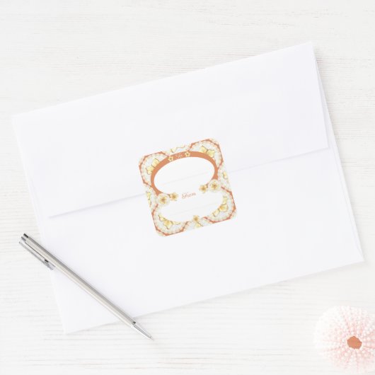 Hibiscus & kant GEEL Vierkante Sticker (Envelop)