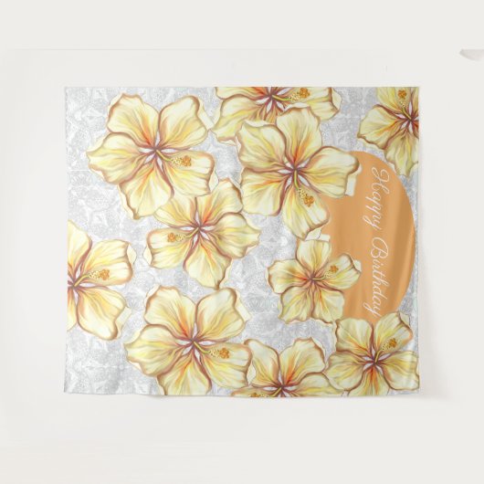 Hibiscus & kant GEEL Wandkleed (Voorkant (horizontaal))