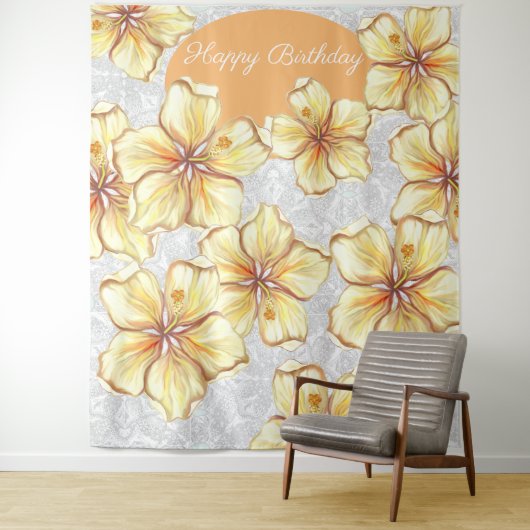 Hibiscus & kant GEEL Wandkleed (In situ)