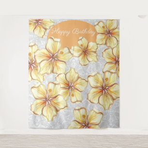 Hibiscus & kant GEEL Wandkleed
