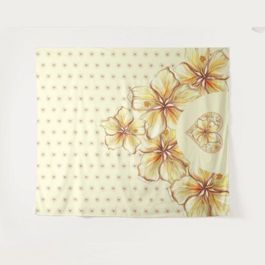 Hibiscus & kant GEEL Wandkleed (Voorkant (horizontaal))