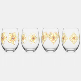Hibiscus & kant GEEL Wijnglas Zonder Voet