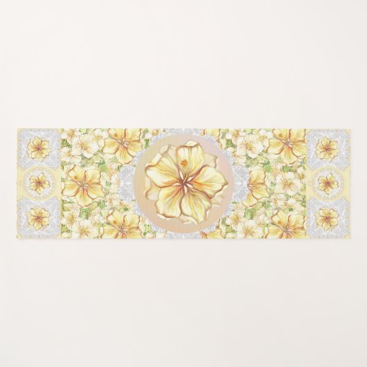 Hibiscus & kant GEEL Yogamat (Voorkant (horizontaal))