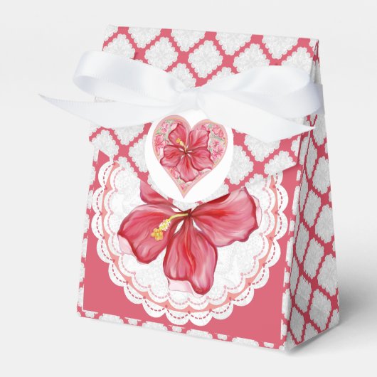 Hibiscus & kant ROOD Bedankdoosjes (Voorkant Zijde)