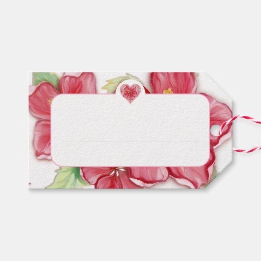 Hibiscus & kant ROOD Cadeaulabel (Voorkant (Horizontaal))