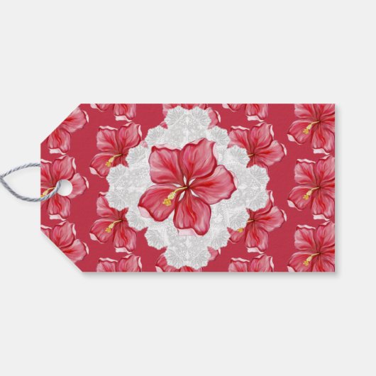 Hibiscus & kant ROOD Cadeaulabel (Achterkant Horizontaal)