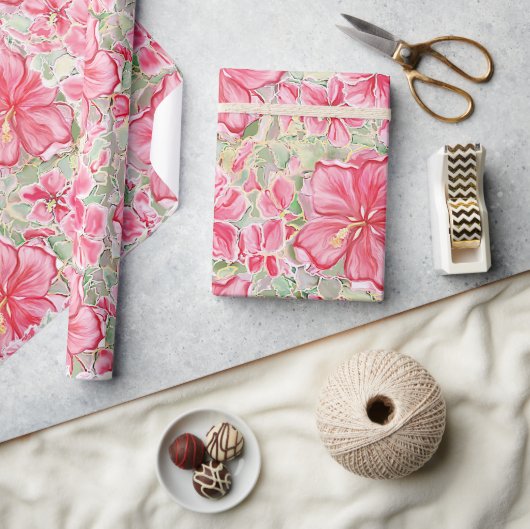 Hibiscus & kant ROOD Cadeaupapier (Crafts)