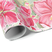 Hibiscus & kant ROOD Cadeaupapier (Rol Hoek)