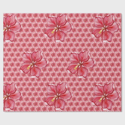 Hibiscus & kant ROOD Cadeaupapier (Vlak)