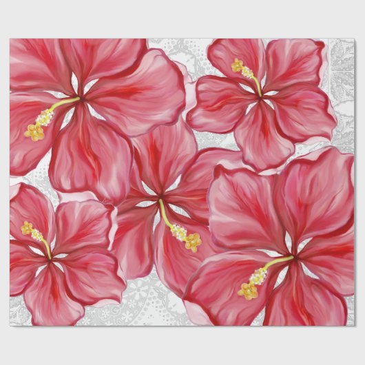 Hibiscus & kant ROOD Cadeaupapier (Vlak)