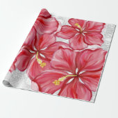 Hibiscus & kant ROOD Cadeaupapier (Uitgerold)