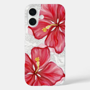 Hibiscus & kant ROOD iPhone 16 Hoesje