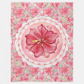 Hibiscus & kant ROOD Fleece Deken (Voorkant)