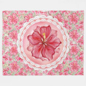 Hibiscus & kant ROOD Fleece Deken (Voorkant (Horizontaal))