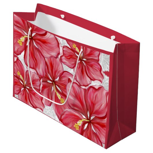 Hibiscus & kant ROOD Groot Cadeauzakje (Voorkant Gekanteld)