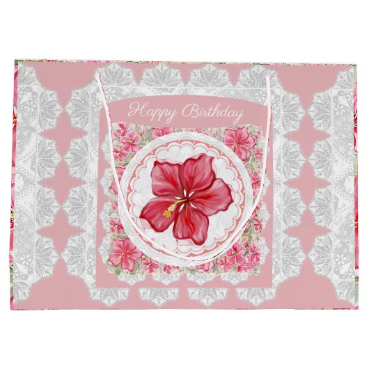 Hibiscus & kant ROOD Groot Cadeauzakje (Achterkant)