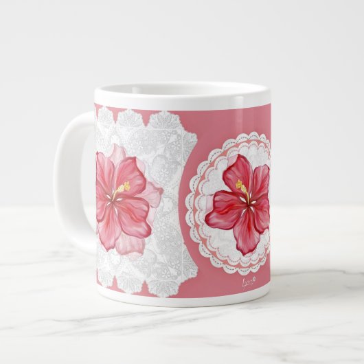 Hibiscus & kant ROOD Grote Koffiekop (Links)