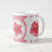 Hibiscus & kant ROOD Grote Koffiekop (Voorkant rechts)