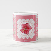 Hibiscus & kant ROOD Grote Koffiekop (Voorkant)