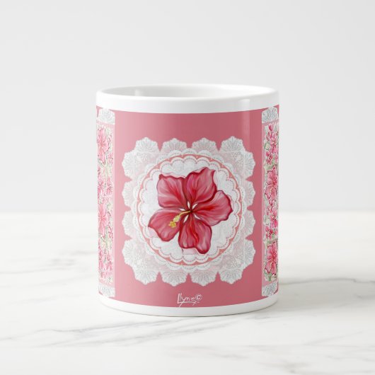 Hibiscus & kant ROOD Grote Koffiekop (Voorkant)