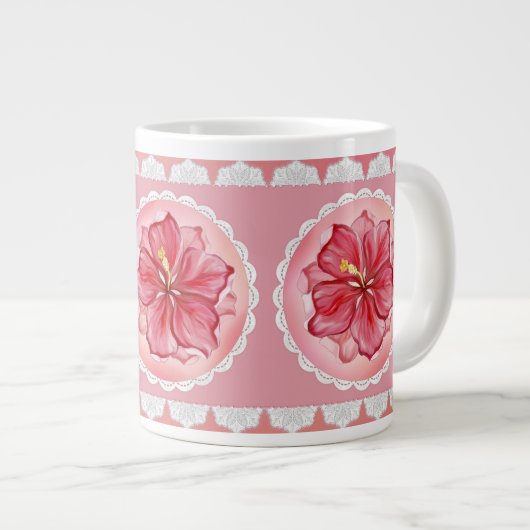 Hibiscus & kant ROOD Grote Koffiekop (Voorkant rechts)