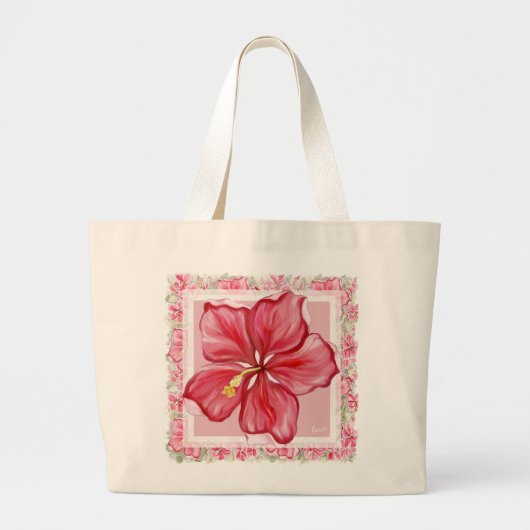Hibiscus & kant ROOD Grote Tote Bag (Voorkant)