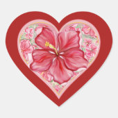 Hibiscus & kant ROOD Hart Sticker (Voorkant)