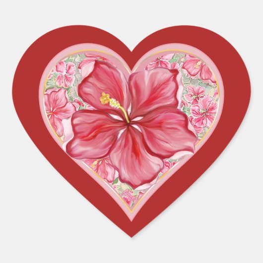 Hibiscus & kant ROOD Hart Sticker (Voorkant)