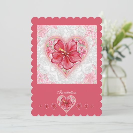 Hibiscus & kant ROOD Kaart (Staand voorkant)