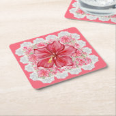 Hibiscus & kant ROOD Kartonnen Onderzetters (Schuin)